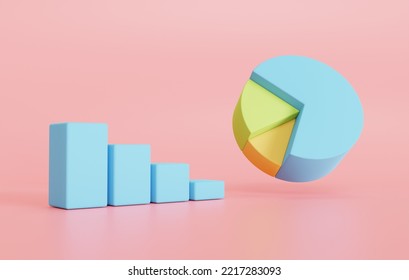 Bar Graph And Pie Chart Business Chart Showing Company Earnings. 3D Rendering Illustration