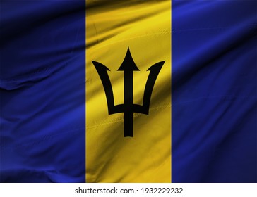 Barbados flag blowing in the wind. Background texture. Bridgetown, West Indies. 3d Illustration. 3d Render.