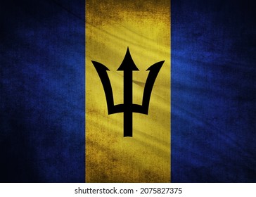 Barbados flag blowing in the wind. Background texture. Bridgetown, West Indies. 3d Illustration. 3d Render.