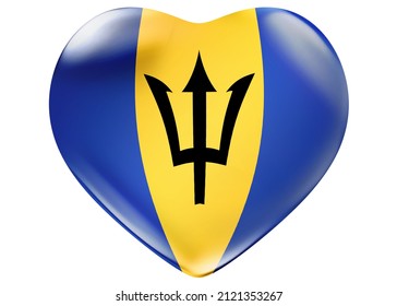 Barbados flag as shape heart. Background texture. Bridgetown, West Indies. 3d Illustration. 3d Render.