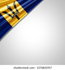 Barbados flag of silk with copyspace for your text or images and white background-3D illustration