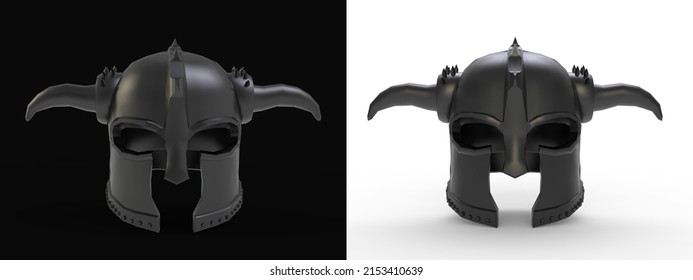 Barbarian Helmet On White And Black Background 3d Rendering Illustration