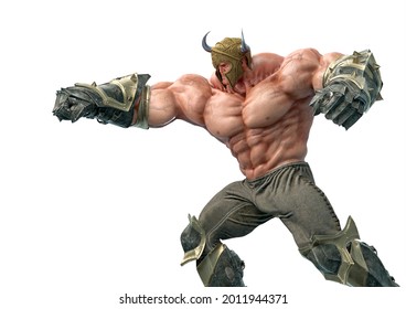 Barbarian Man Doing A Punch Pose Side View, 3d Illustration