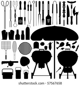 Barbecue BBQ Silhouette Set Raster