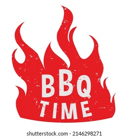 Barbecue Party Design. Grill Sticker On Fiery Background. BBQ