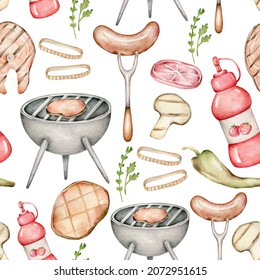 Barbecue Seamless Pattern.Food Ornament.Picnic.Fried Food.Bbq Wallpaper