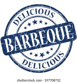Barbeque blue round grungy vintage rubber stamp