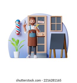 barber opened his shop 3d character illustration - Powered by Shutterstock