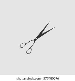 Barber scissors icon flat. Simple black pictogram on grey background. Illustration symbol