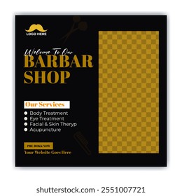 Barber shop, hair salon and grooming content ideas social media square post banner template - Powered by Shutterstock