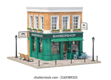 Barber Shop Hairdresser Salon Building Exterior Isolated On White. 3d Illustration