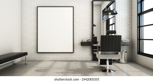 Barber shop Modern and Loft design - 3D render - Powered by Shutterstock