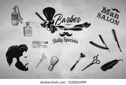 Barber Shop Salon Beautiful Wallpaper . 3D Wallpaper Barber Shop And Saloon. Men Hair Salon Wallpaper Images, Custom Wallpaper 3d, Beauty Salon Elements Mural For Barber Shop