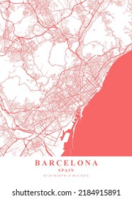 Barcelona - Spain Coral Plane Map