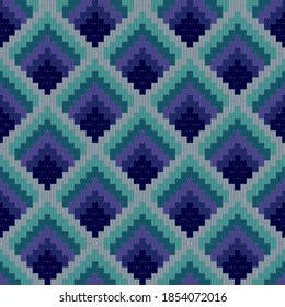 Bargello Seamless Pattern In Blue Colors, Traditional Italian Embroidery, Florentine Pattern, Punto Unghero, Needlepoint Imitation