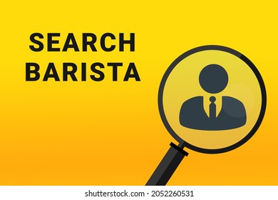 Barista career. Build a career concept. Barista working. Barista career text on yellow background. Loupe symbolizes job search. Wallpapers on theme jobs. - Powered by Shutterstock