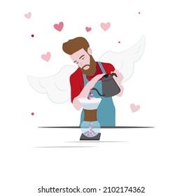 Barista cupid who brews coffee - Powered by Shutterstock