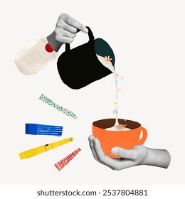 Barista making coffee, hospitality job collage. Surreal cute retro coffee graphic design collage element on square. Surreal aesthetic coffee paper collage design. Aesthetic collage design element. - Powered by Shutterstock