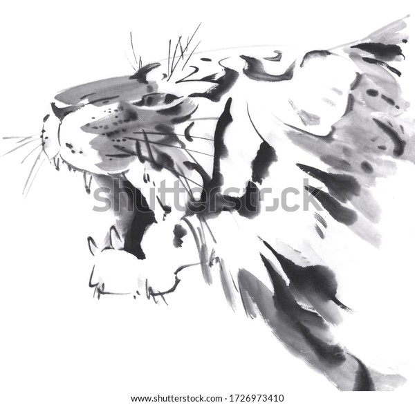 吠える虎の獣日本美術 のイラスト素材
