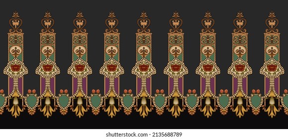 Baroque Colorful Motif Design Border Digital Stock Illustration For Print