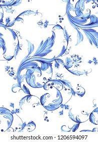 Baroque Damask Pattern, Delicate Mechanism, Delicate Shading, Elegant Pattern,blue And White,