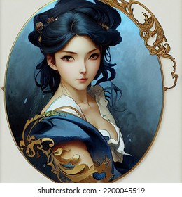 Baroque Portrait Painting, Woman Baroque Style. Beautiful And Elegant Woman With Historical Dressing. Painting Style, Concept Art. Renaissance, Corset, Royalty.