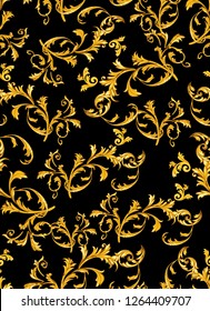 Baroque Seamless Pattern With Golden Leaves. 