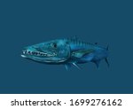 Barracuda painted on Blue Background, Realistic, Digital painting, Underwater the sea