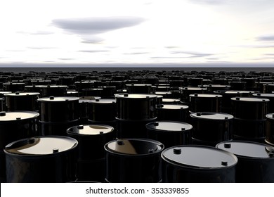 Barrel of oil in desert . concept  illustration.