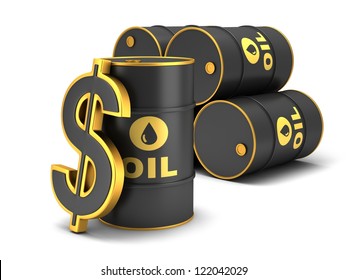 Barrel of oil and dollar sign on a white background.
