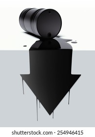 Barrel With Spilled Oil In The Form Of Arrow