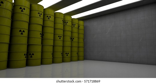 Barrels With Nuclear Waste In A Room (3d Rendering)