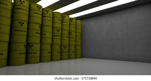 Barrels With Nuclear Waste In A Room (3d Rendering)