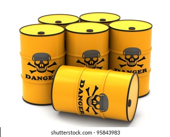 Barrels For Storage Of Hazardous Substances On A White Background.