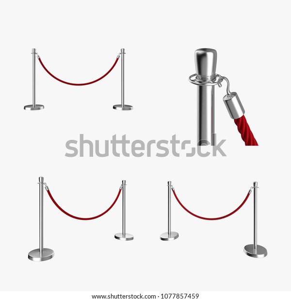 Barrier Posts & Red Velvet Rope Set.\
3d illustration.