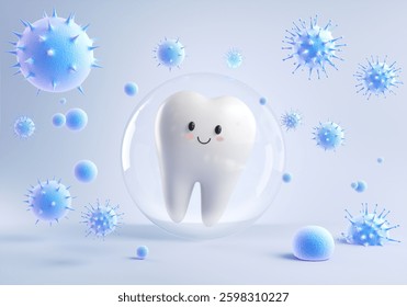A barrier protects dental health from bacteria.Protect teeth from germs and microbes. 3d rendering.