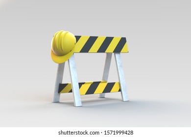 Barrier - under construction on a gray background. Road sign without intersection, road block, no crossing. 3d illustration.
