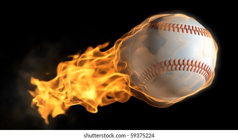A base ball thats on fire flying through the air