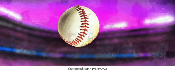 Baseball Ball In The Air. Panoramic View. Artistic Work On The Topic Of Sports And Recreation