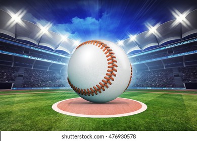 Baseball Ball With Stadium In Motion Blur, Sport Theme 3D Illustration