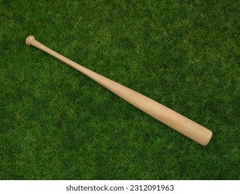 Baseball bat on a grass background. 3d illustration.