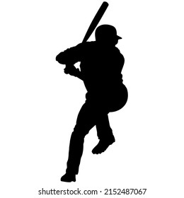 Baseball Batter Player, Also Known As Batsman - Batman In Motion To Hit A Pitcher's Ball With The Bat When Teeing Off. Detailed Realistic Silhouette