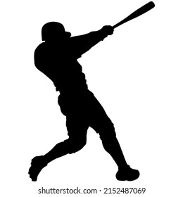 Baseball Batter Player, Also Known As Batsman - Batman In Motion To Hit A Pitcher's Ball With The Bat When Teeing Off. Detailed Realistic Silhouette