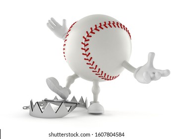 Baseball character with bear trap isolated on white background. 3d illustration