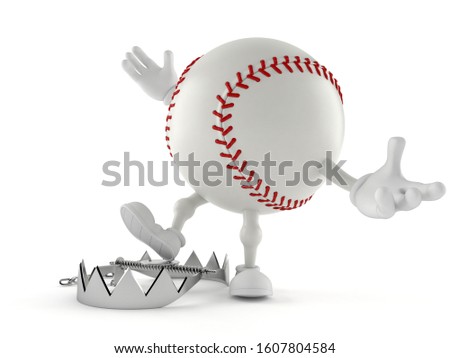 Baseball character with bear trap isolated on white background. 3d illustration