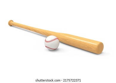 Baseball Equipment Isolated On White Background. Close-up Sports Equipment. Baseball Bat And Ball. 3D Rendering.