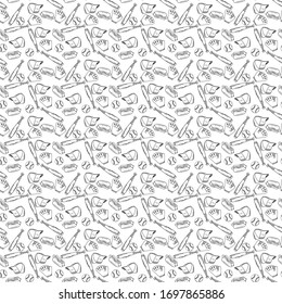 Baseball Game Pattern With Hot 
Dog Cap Bat Drawing