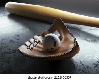 Baseball Glove And Baseball, 3d Rendering.