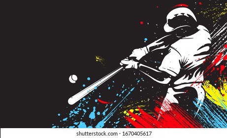 Baseball Player. Baseball Cap. Hitter Swinging With Bat. Abstract Isolated Vector Silhouette. Iink Drawing