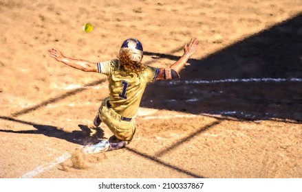 A Baseball Player Is Sliding Into Home Plate To Beat The Throw Home And Score A Run In Illustration Image Style